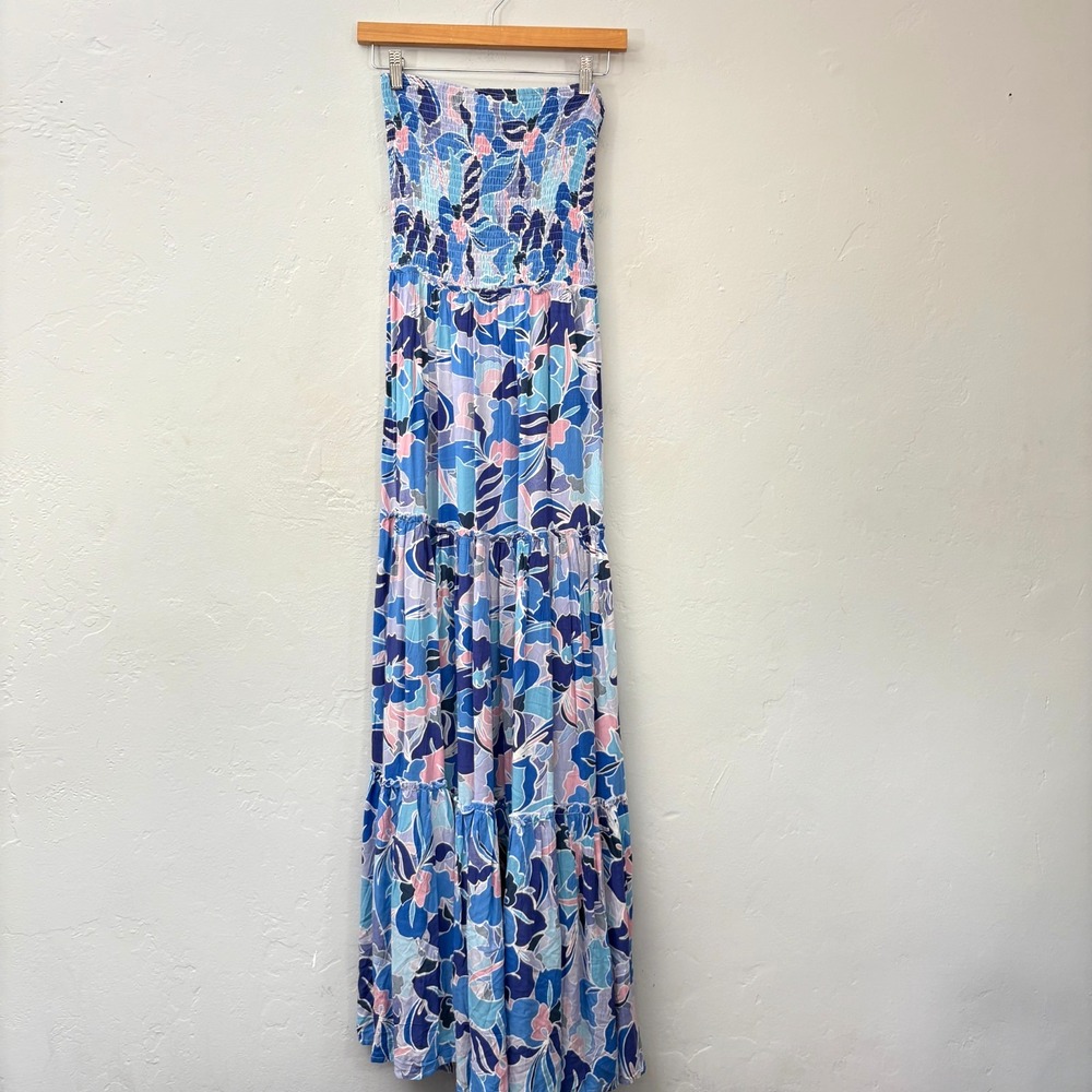 ATL Abel the Label Strapless Maxi Dress Women Small Pastel Smocked Tiered New